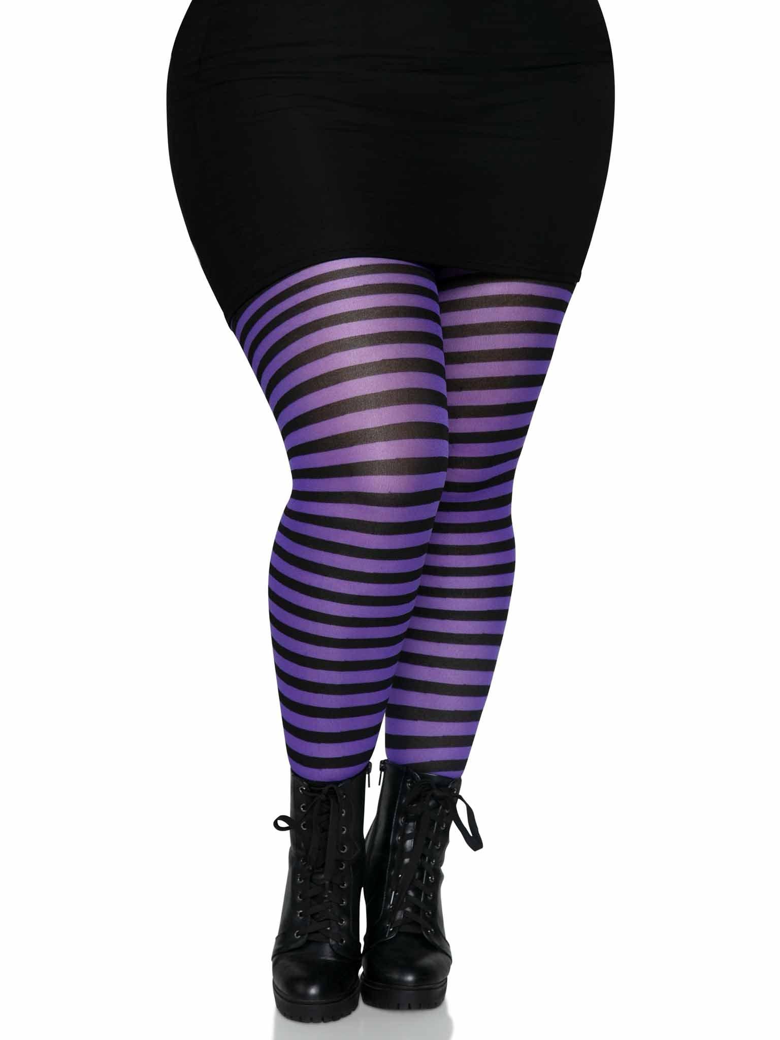 color_Black/Purple | Leg Avenue Plus Jada Striped Women's Tights