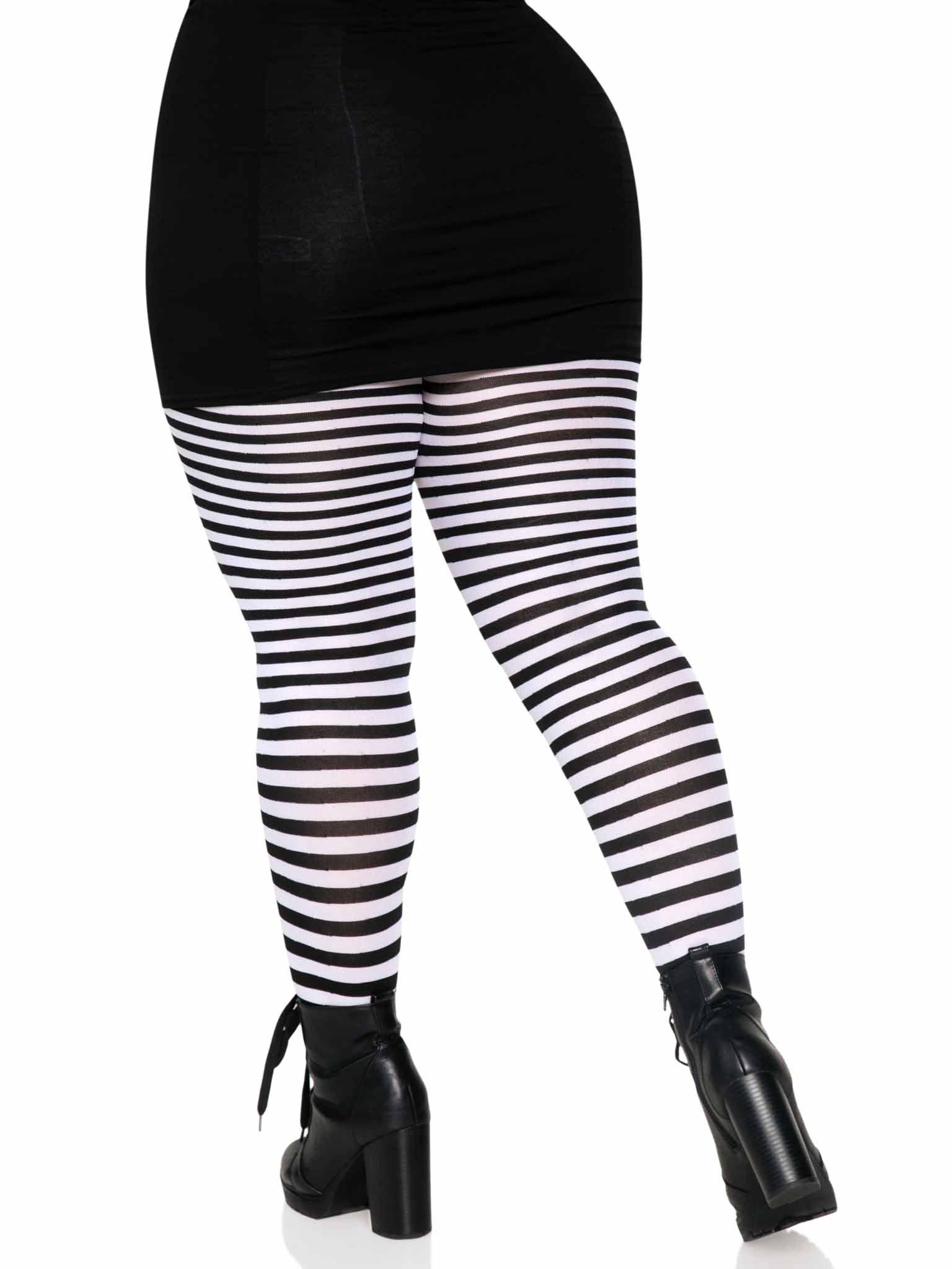 color_Black/White | Leg Avenue Plus Jada Striped Women's Tights