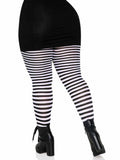 color_Black/White | Leg Avenue Plus Jada Striped Women's Tights