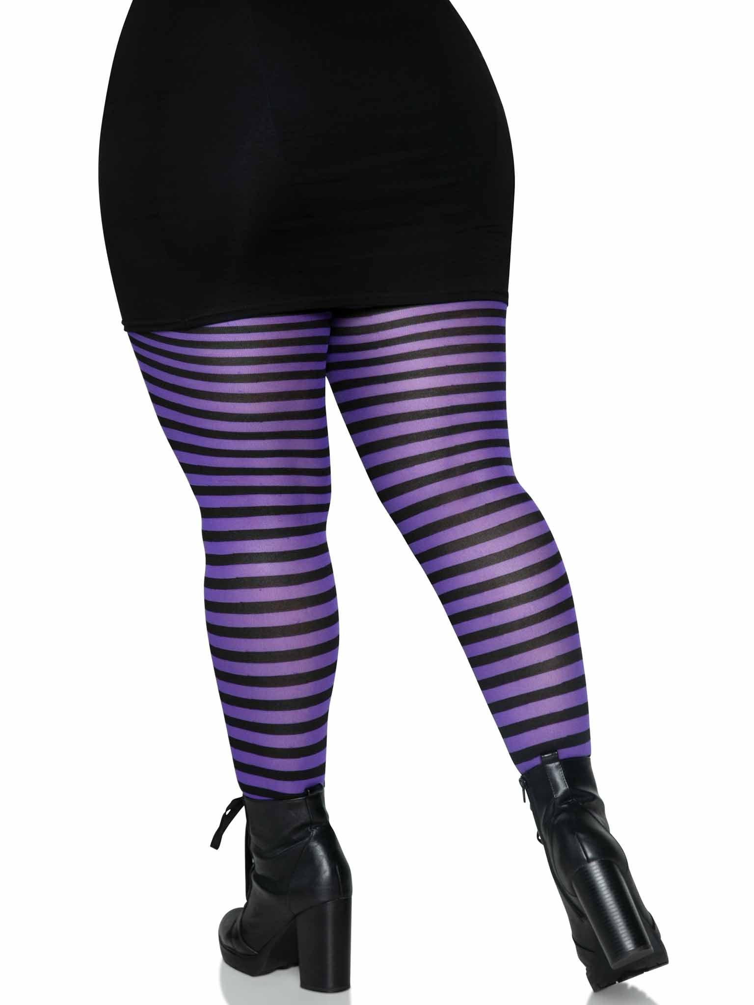color_Black/Purple | Leg Avenue Plus Jada Striped Women's Tights