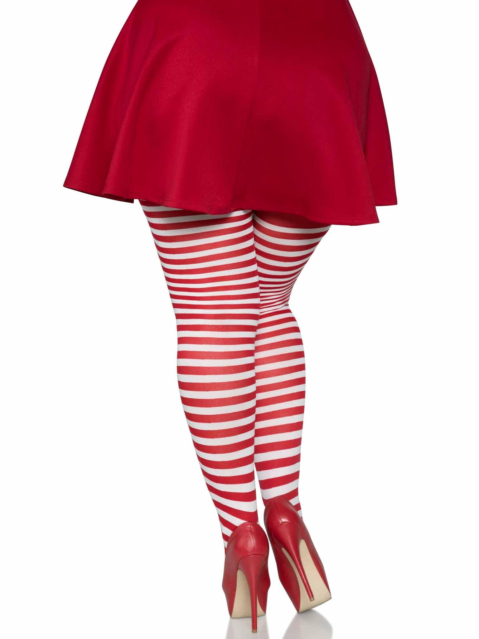 color_White/Red | Leg Avenue Plus Jada Striped Women's Tights