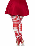 color_White/Red | Leg Avenue Plus Jada Striped Women's Tights