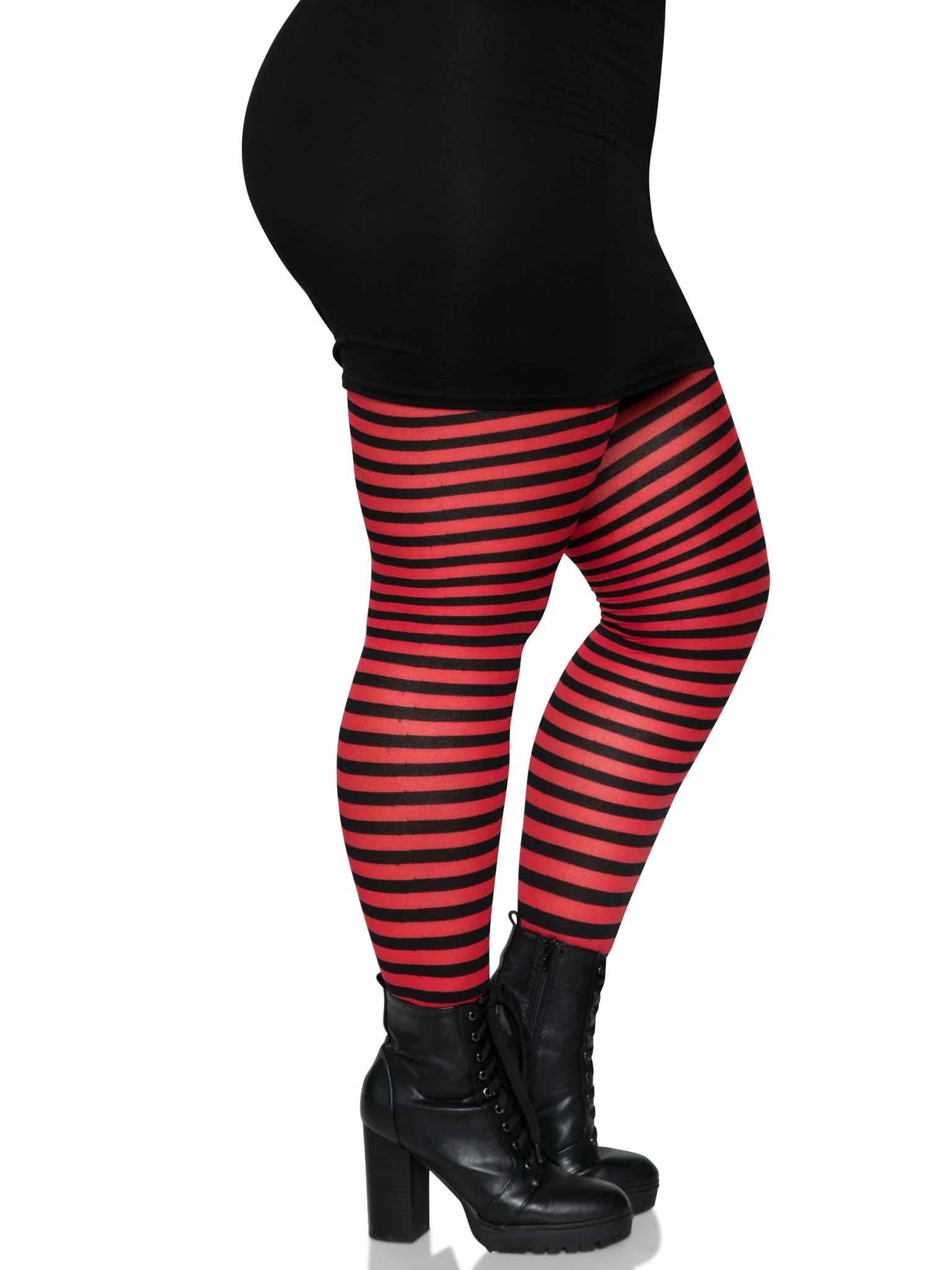 color_Black/Red | Leg Avenue Plus Jada Striped Women's Tights