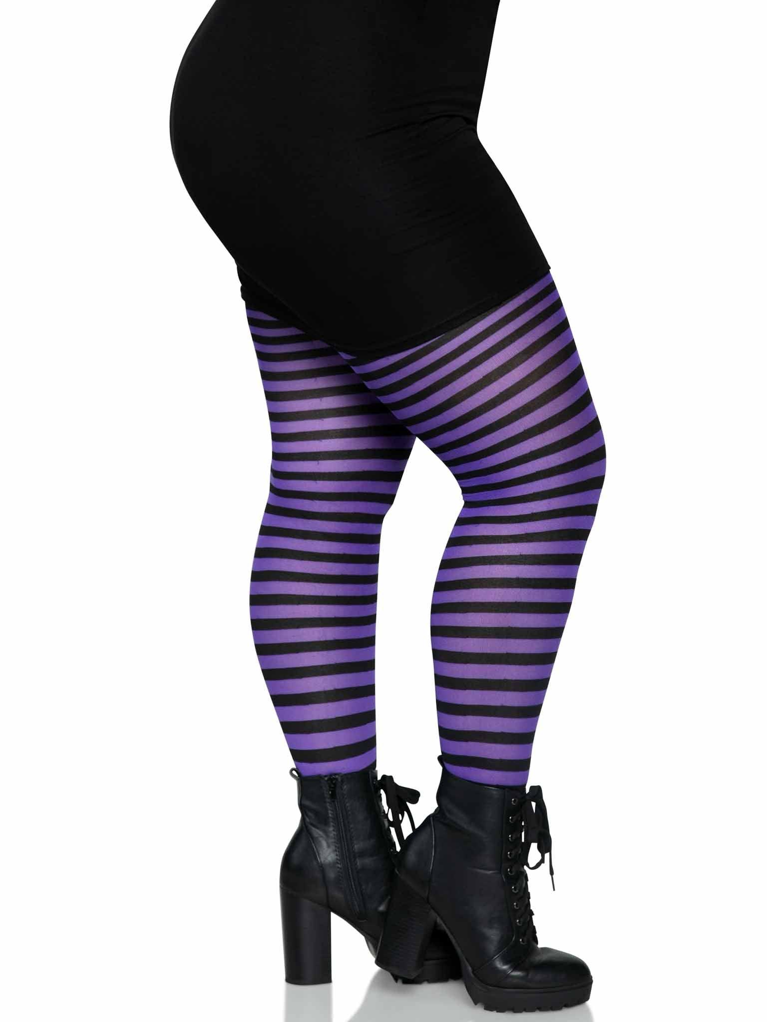 color_Black/Purple | Leg Avenue Plus Jada Striped Women's Tights