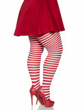 color_White/Red | Leg Avenue Plus Jada Striped Women's Tights