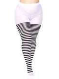 color_Black/White | Leg Avenue Plus Jada Striped Women's Tights