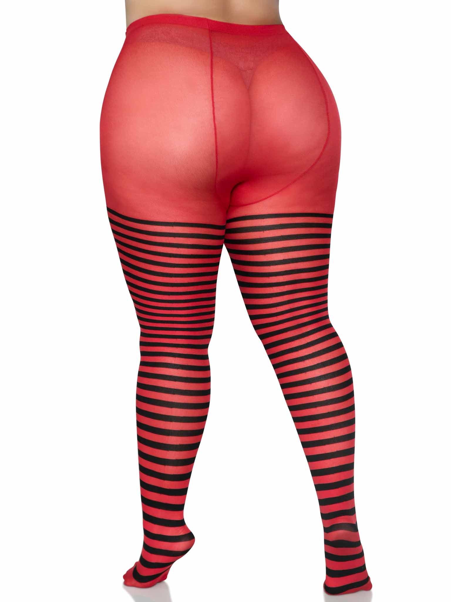 color_Black/Red | Leg Avenue Plus Jada Striped Women's Tights