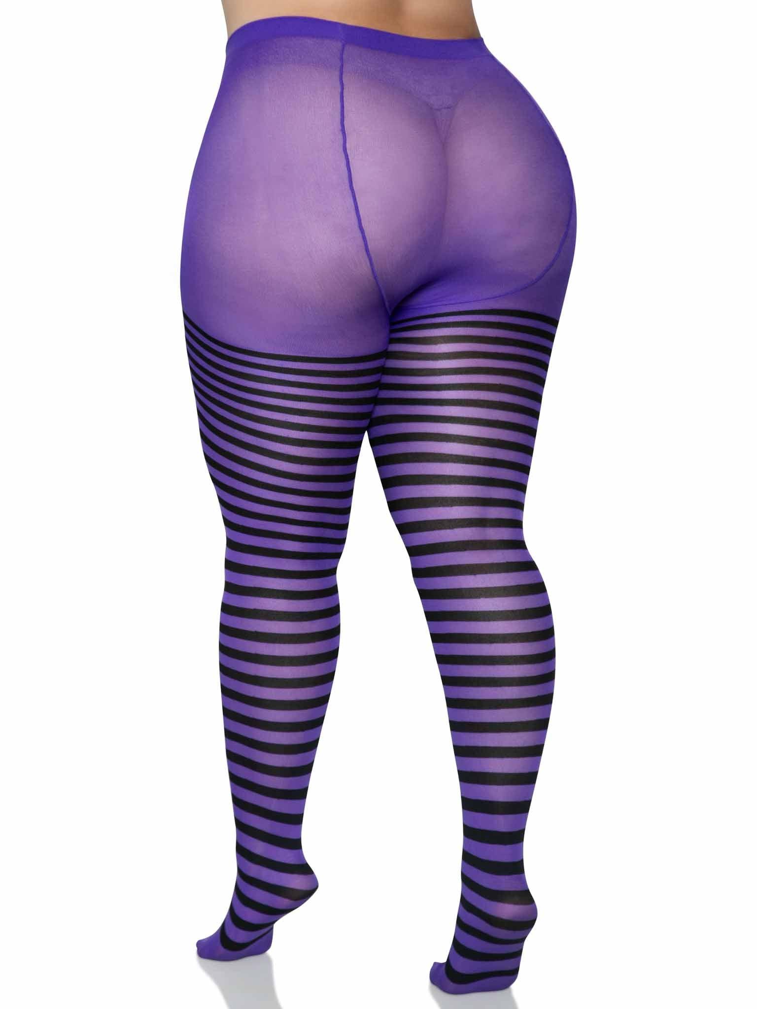 color_Black/Purple | Leg Avenue Plus Jada Striped Women's Tights