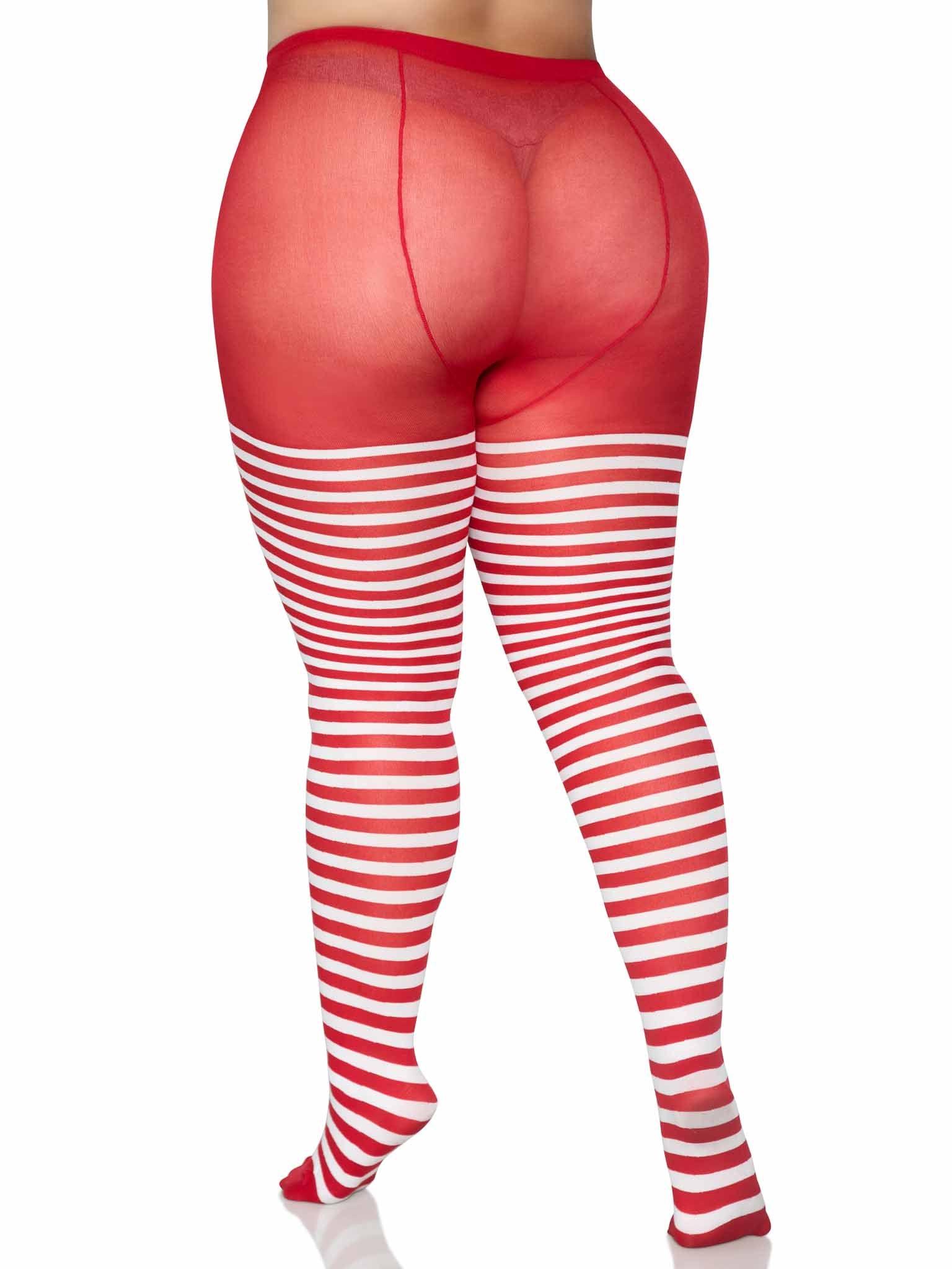 color_White/Red | Leg Avenue Plus Jada Striped Women's Tights