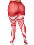 color_White/Red | Leg Avenue Plus Jada Striped Women's Tights