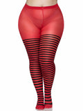 color_Black/Red | Leg Avenue Plus Jada Striped Women's Tights