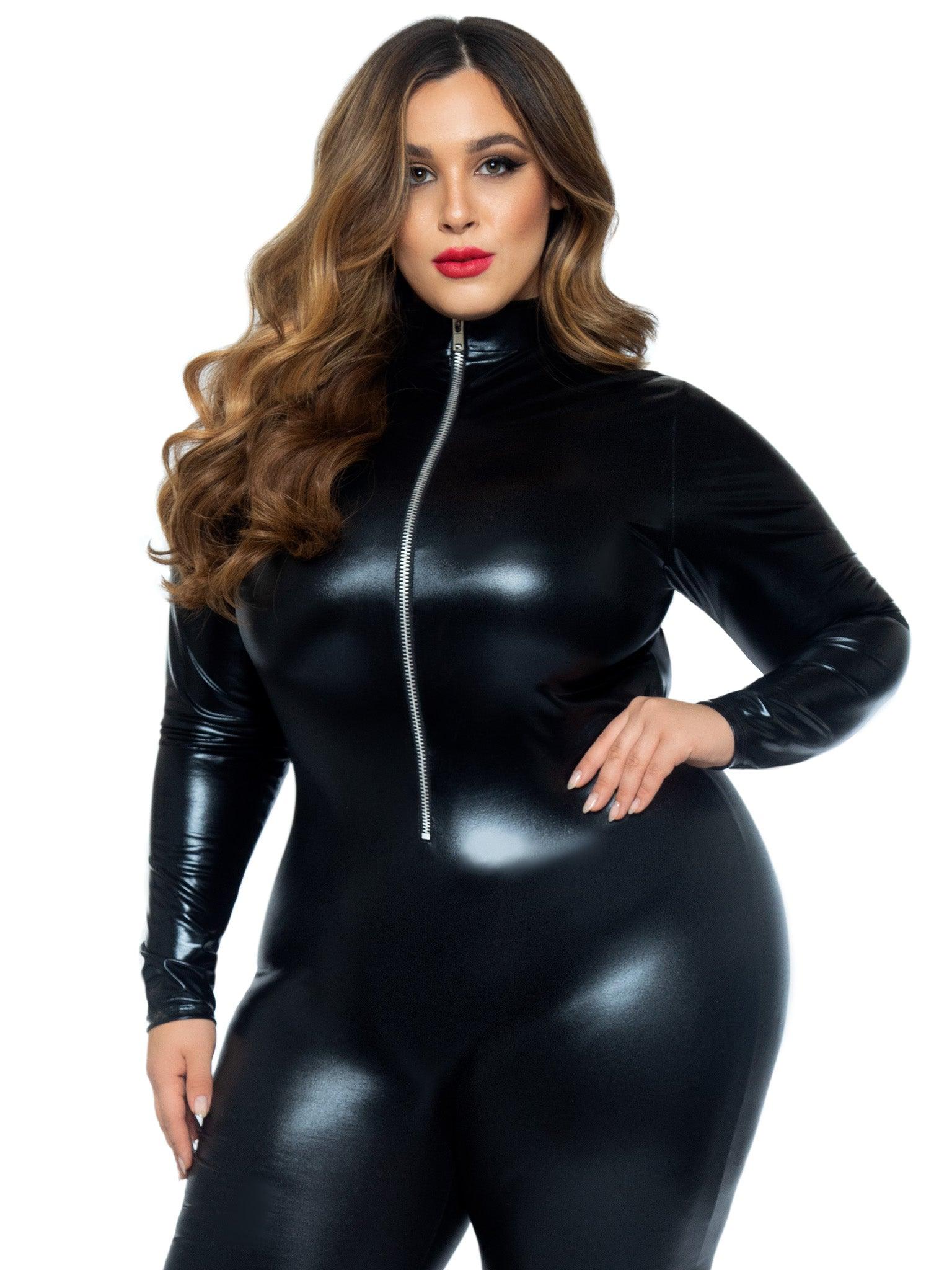Leg Avenue Plus Wet Look Leather Catsuit