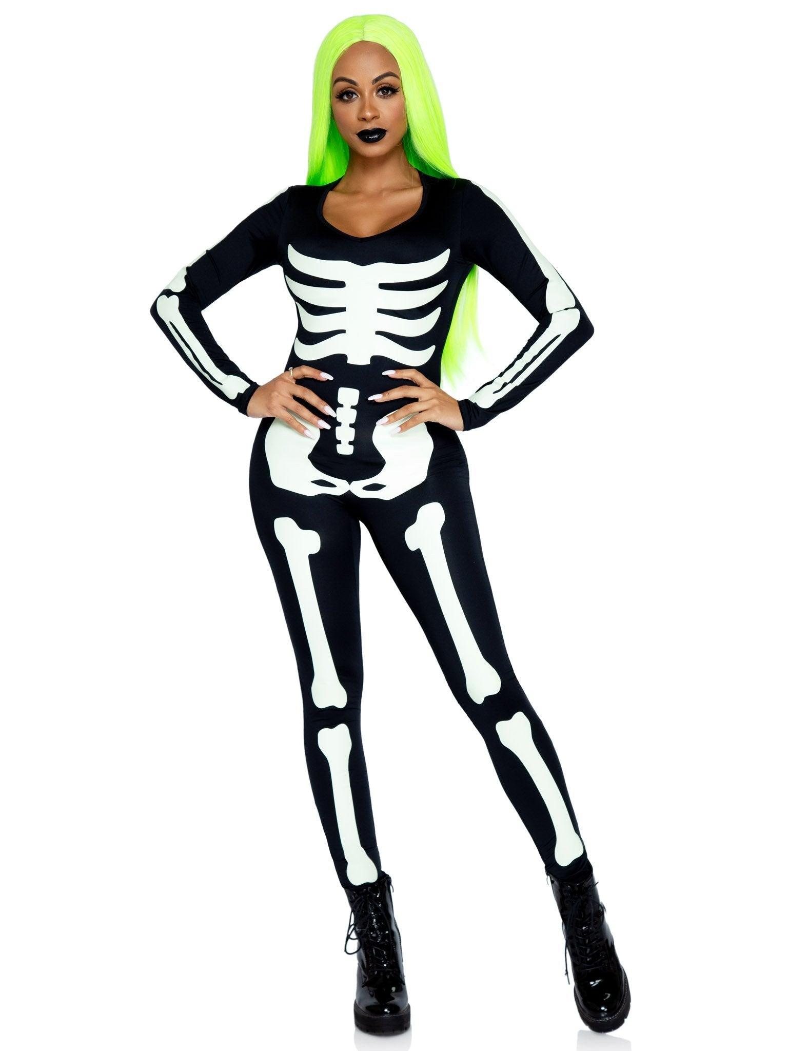 Leg Avenue Printed Glow In The Dark Skeleton Catsuit