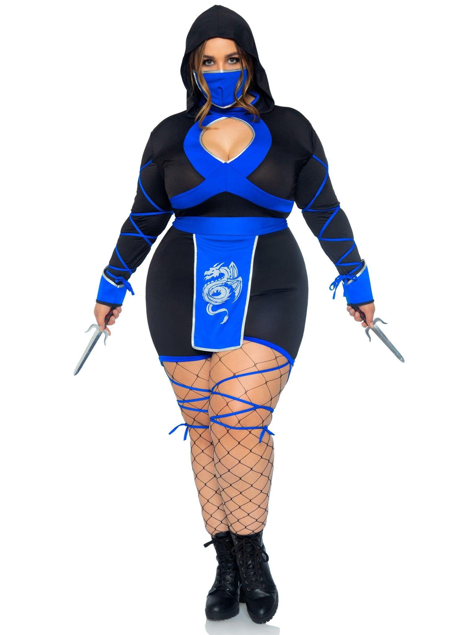 color_Black/Blue | Leg Avenue Plus Dragon Ninja Costume