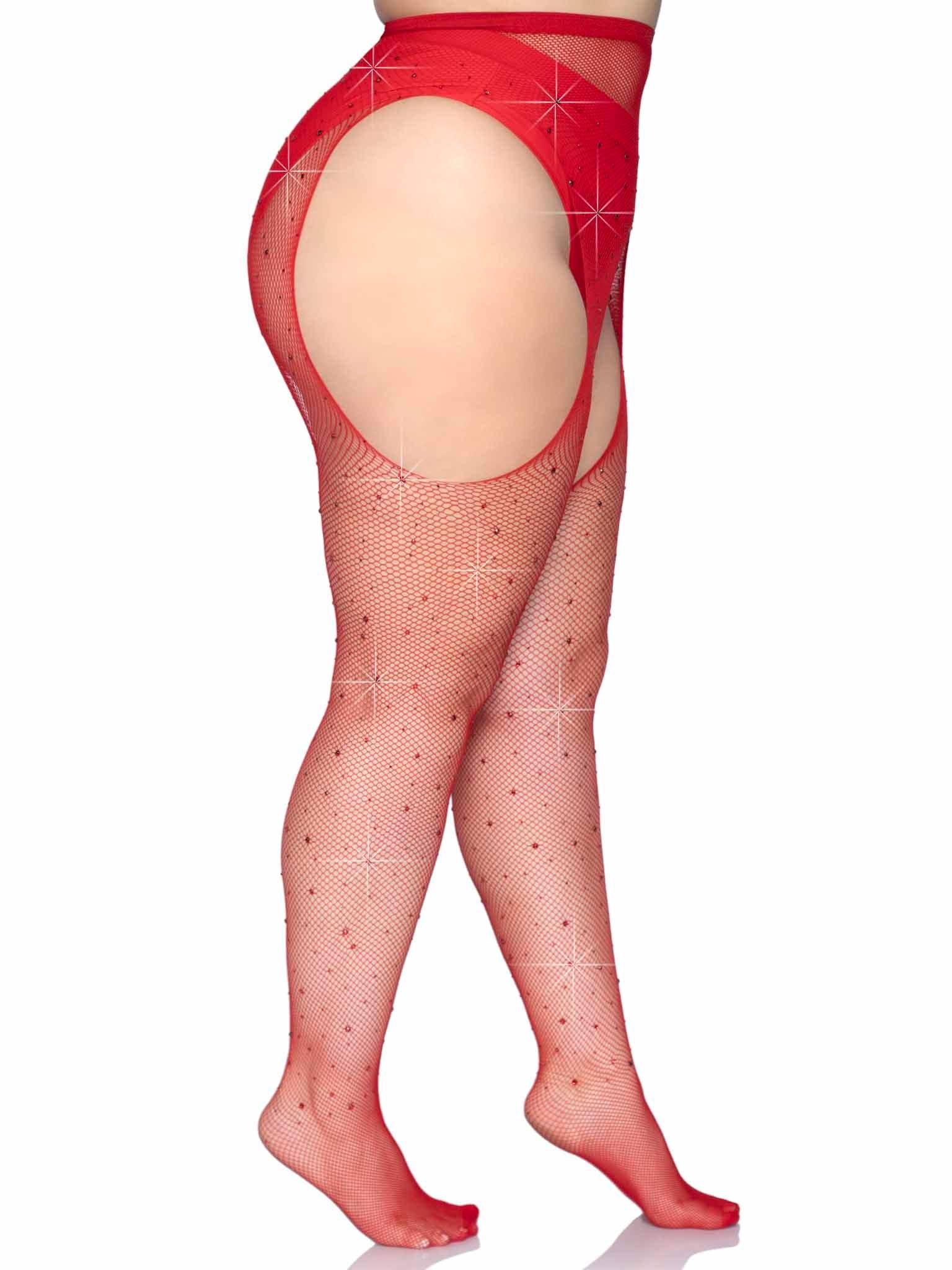 Leg Avenue Plus Size Rhinestone Fishnet Suspender Pantyhose