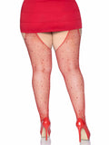 Leg Avenue Plus Size Rhinestone Fishnet Suspender Pantyhose