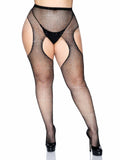 Leg Avenue Plus Size Rhinestone Fishnet Suspender Pantyhose