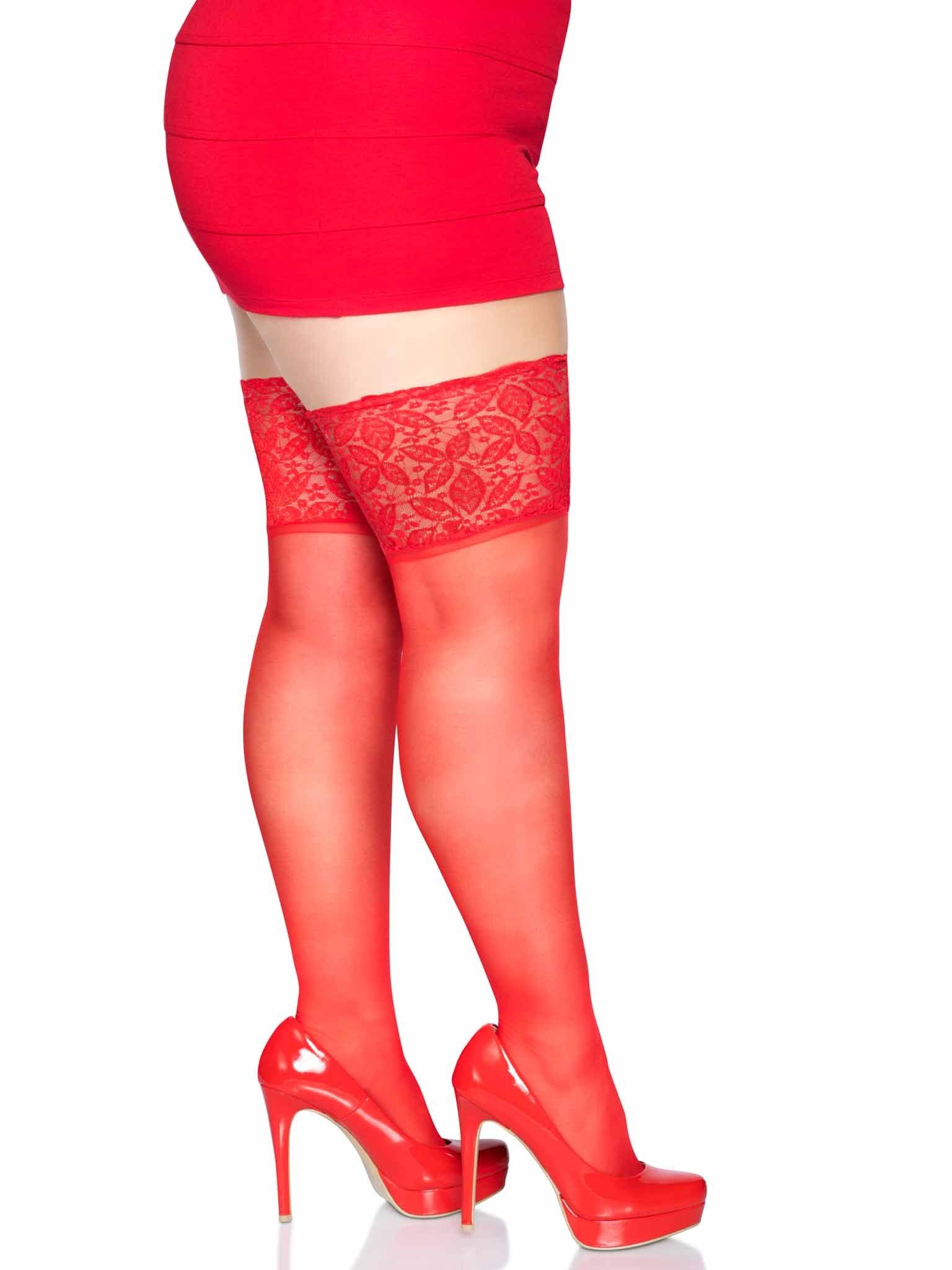 color_red | Leg Avenue Clara Plus Thigh High Stockings