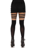 Faux Thigh High Tights With Striped Fishnet Accent