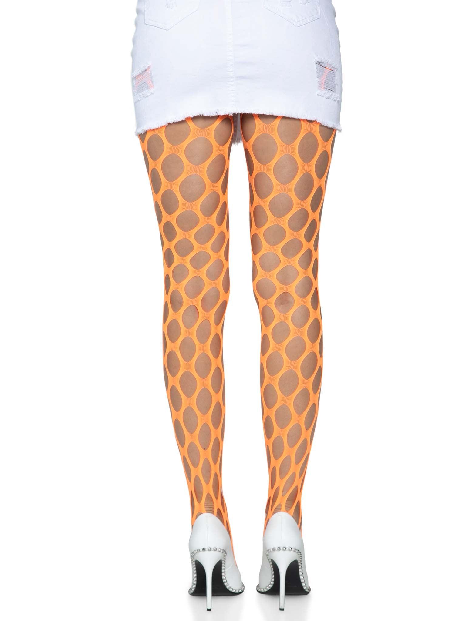 color_neon orange | Leg Avenue Ivy Pothole Net Tights