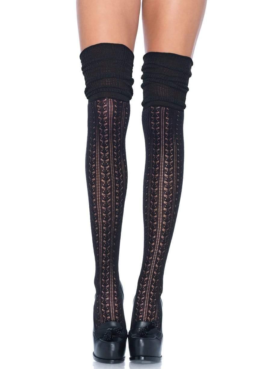 color_black | Leg Avenue Serena Pointelle Knee Scrunch Socks