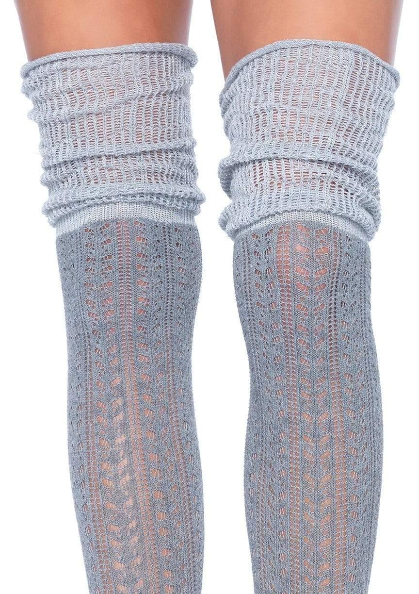 color_grey | Leg Avenue Serena Pointelle Knee Scrunch Socks