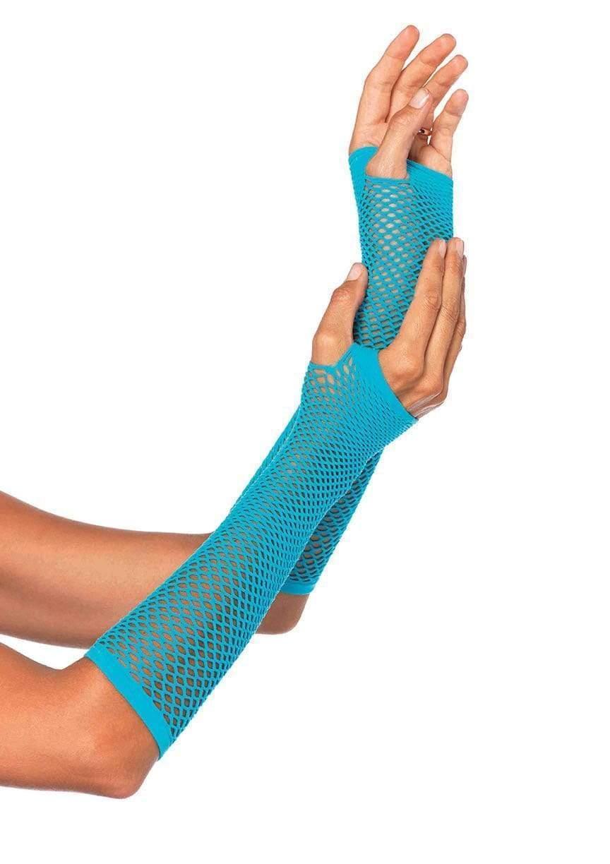 color_neon blue | Leg Avenue Triangle Net Fingerless Arm Warmer Gloves