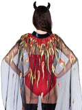 Sheer Glitter Flame Devil Cape and Horns Costume Set