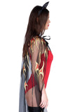 Sheer Glitter Flame Devil Cape and Horns Costume Set