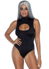 High Neck Spandex Keyhole Bodysuit With Zipper