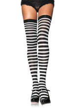Nylon Striped Thigh High Stockings