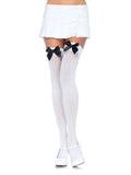 Opaque Thigh High Stockings With Satin Bow Accents