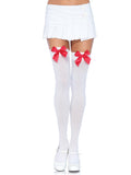 Opaque Thigh High Stockings With Satin Bow Accents
