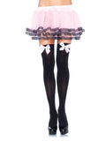 Opaque Thigh High Stockings With Satin Bow Accents