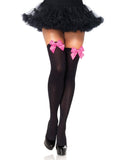 Opaque Thigh High Stockings With Satin Bow Accents