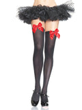 Opaque Thigh High Stockings With Satin Bow Accents
