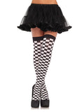 Opaque Checkerboard Thigh High Stockings