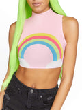 Rainbow High Neck Mesh Crop Top With Zipper