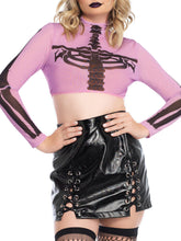 Skeleton High Neck Long Sleeve Mesh Crop Top