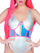 Holographic Vinyl Zipper Front Under Bust Cincher