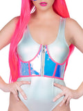 Holographic Vinyl Zipper Front Under Bust Cincher