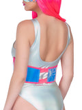 Holographic Vinyl Zipper Front Under Bust Cincher
