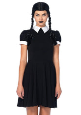 2PC Gothic Darling,classic collared dress,braided wig w/bows
