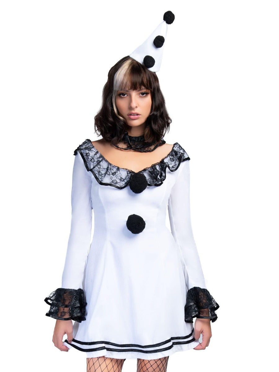 Leg Avenue 3-Piece Pierrot Clown Circus Mini Dress Costume