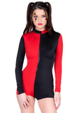 Zipper Front Two Tone Harlequin Romper Costume