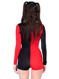 Zipper Front Two Tone Harlequin Romper Costume