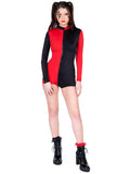 Zipper Front Two Tone Harlequin Romper Costume