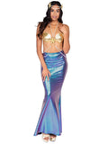 Teal Iridescent Scale Mermaid Maxi Skirt