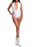 Sequin Snap Crotch Plunging V Halter Bodysuit