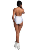 Sequin Snap Crotch Plunging V Halter Bodysuit